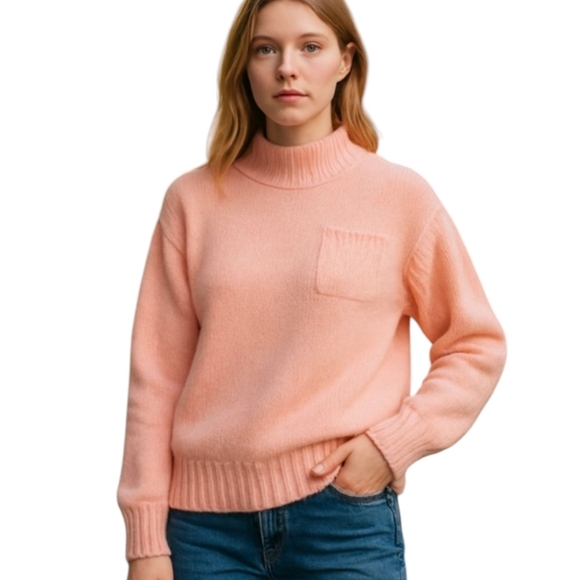 Cozy Pink mock Neck Sweater with Chunky Knit and Relaxed Fit sz M - Picture 1 of 10